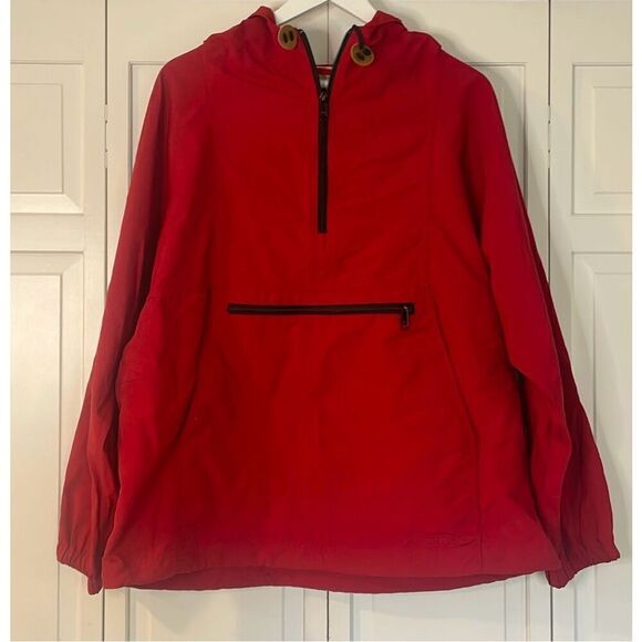 L.L. Bean vintage red windbreaker pocket front hooded jacket large - Picture 2 of 9